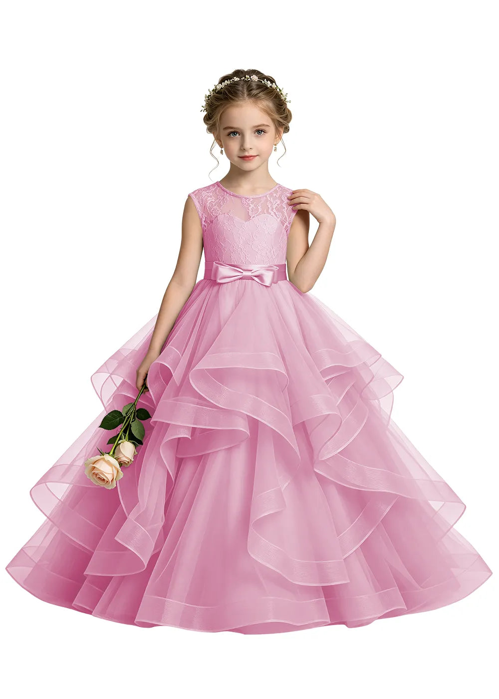 Lace Illusion Neck Flower Girl Ball Gown