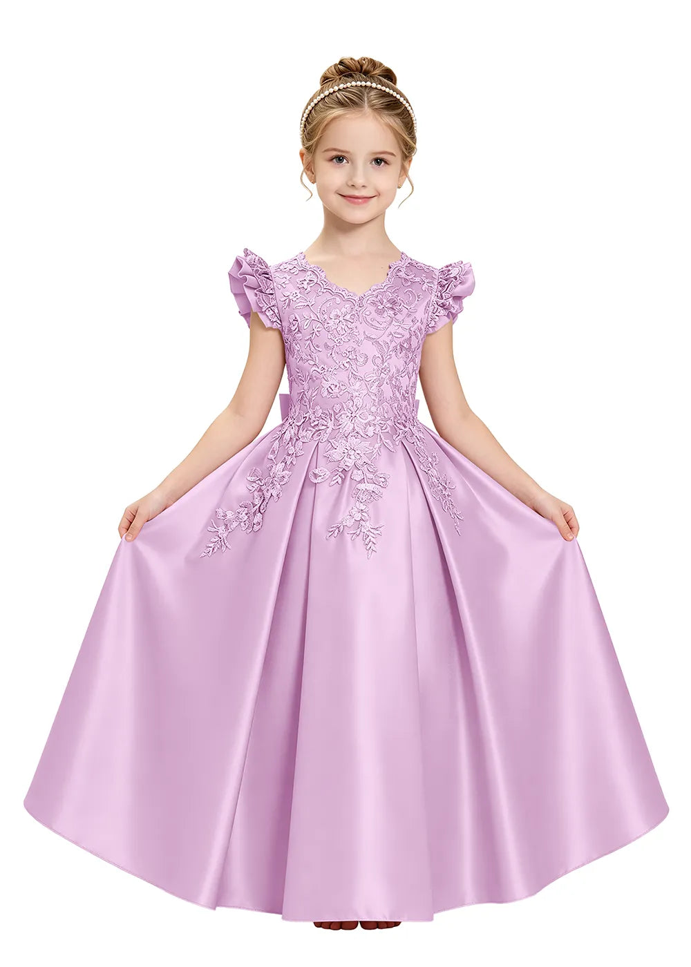 Embroidered Lace Satin Princess Ball Gown