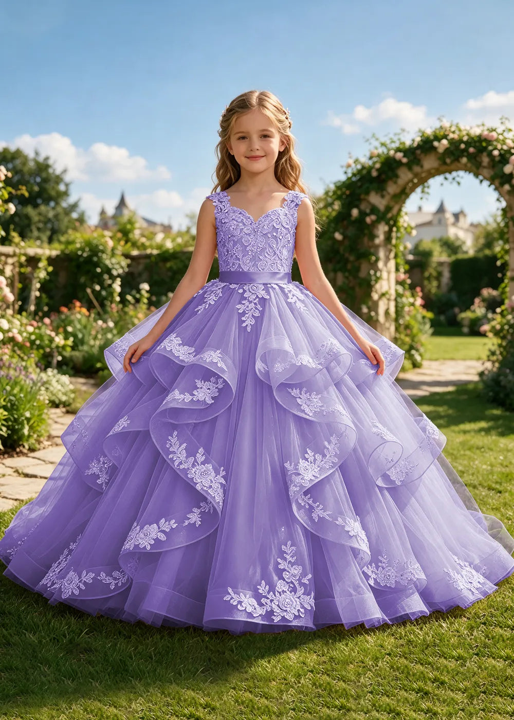 Floral Lace Corset-Back Flower Girl Ball Gown