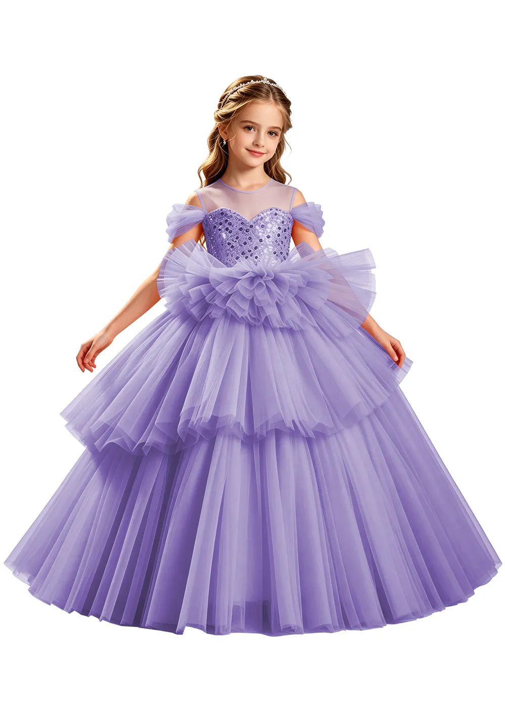 Sparkling Ruffle Waist Princess Ball Gown for Girls