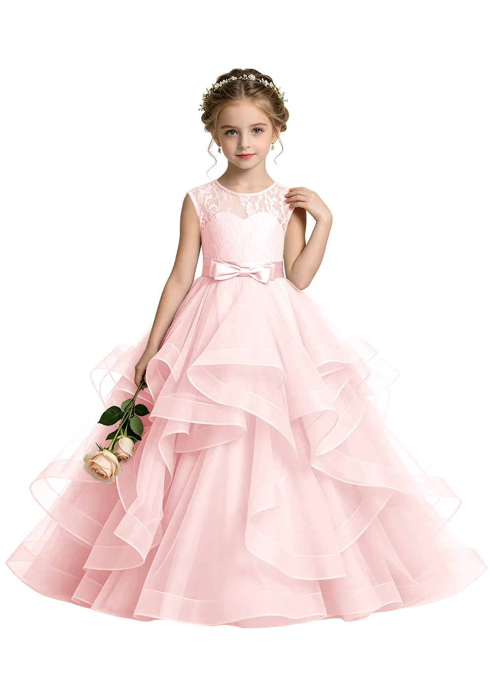 Lace Illusion Neck Flower Girl Ball Gown