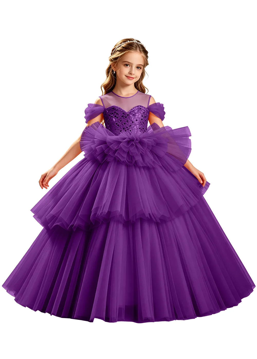 Sparkling Ruffle Waist Princess Ball Gown for Girls