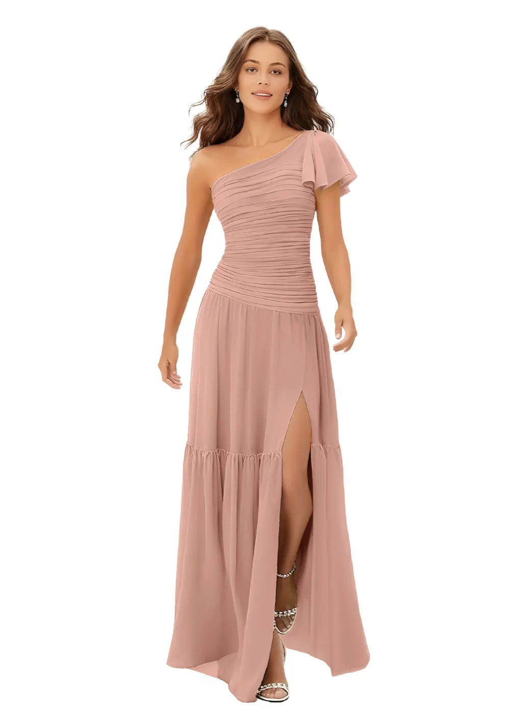One‑Shoulder Chiffon Maxi Dress