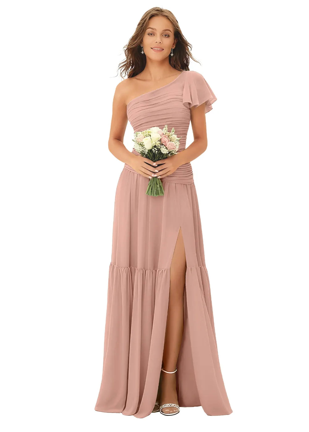 One‑Shoulder Chiffon Maxi Dress