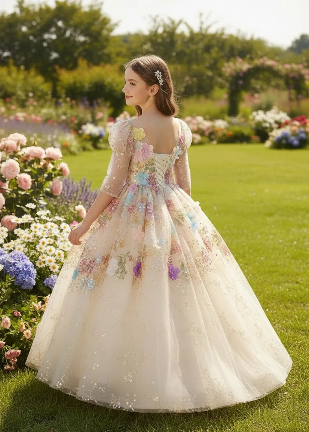 オフショルダーのレースプリンセスドレス