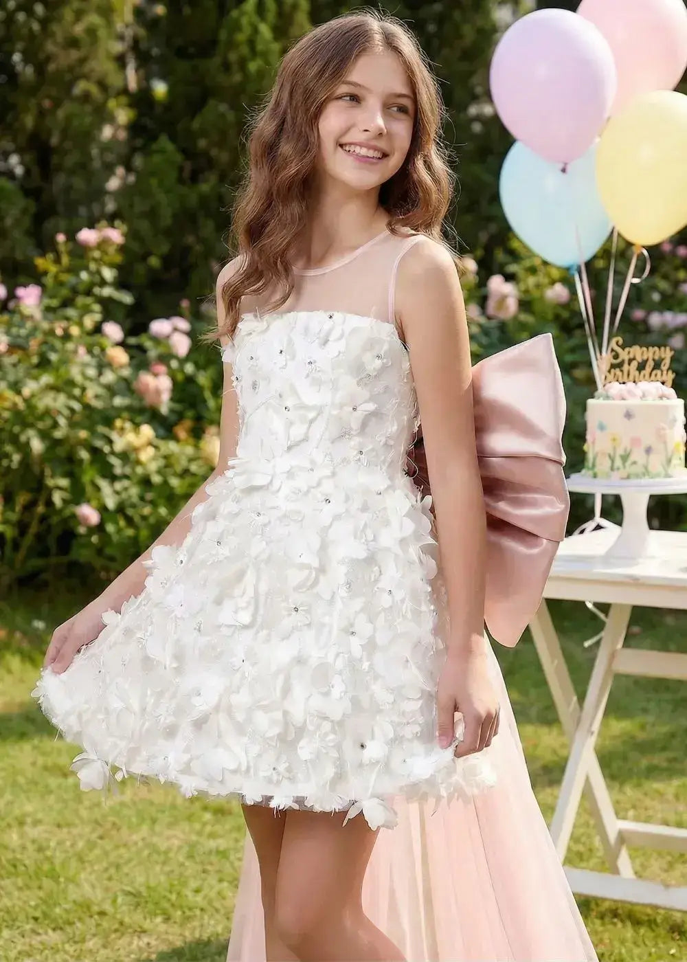 Floral Tulle Dress Girls 3D Appliqu Party Dress for Special Events | Fynony Floral Tulle Dress Girls 3D Appliqu Party Dress for Special Events | Fynony