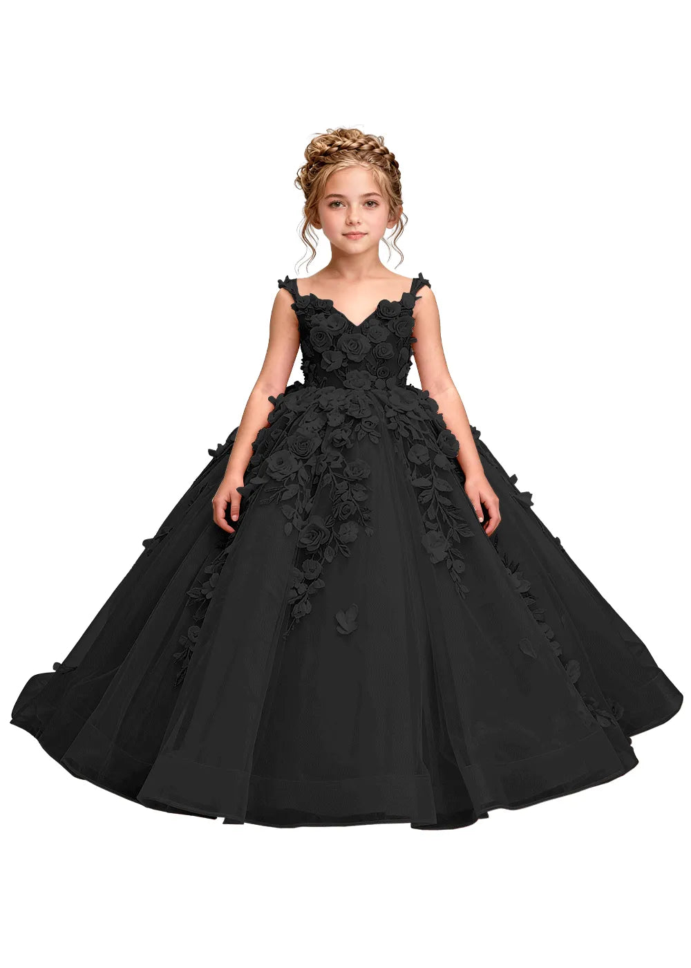 3D Floral Appliqué Ball Gown for Girls