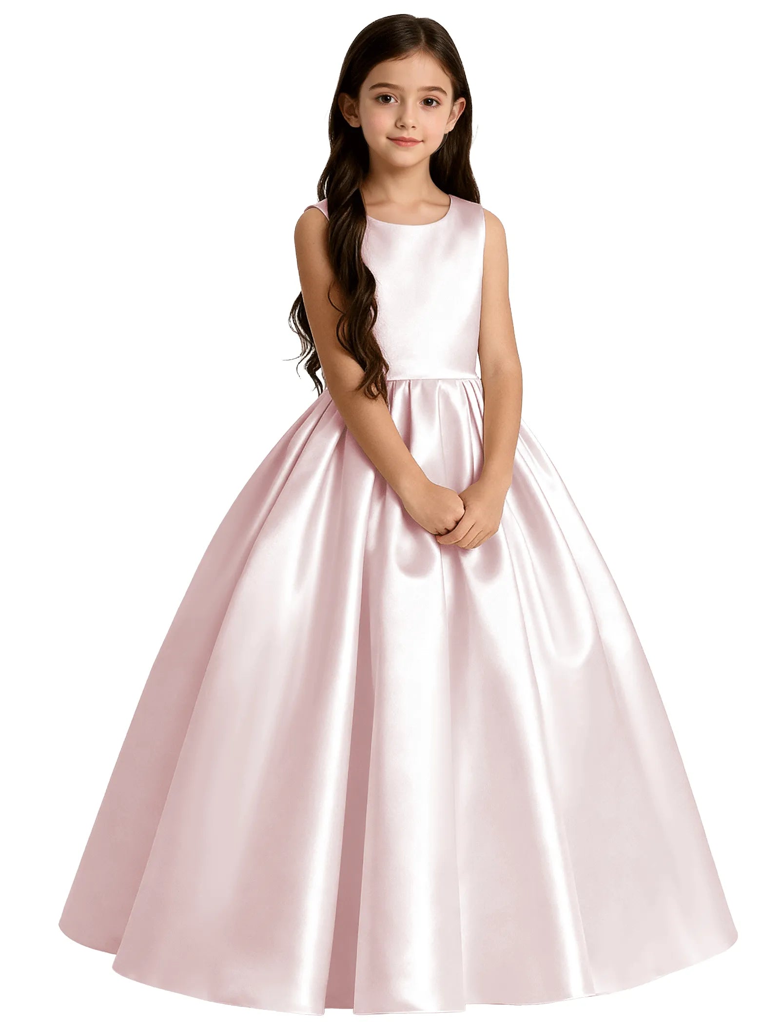 Girls Satin Flower Girl Dress with Oversized Bow