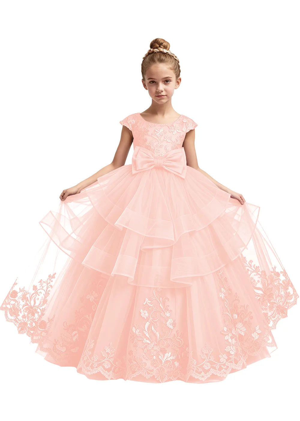 Embroidered Layered Tulle Flower Girl Dress