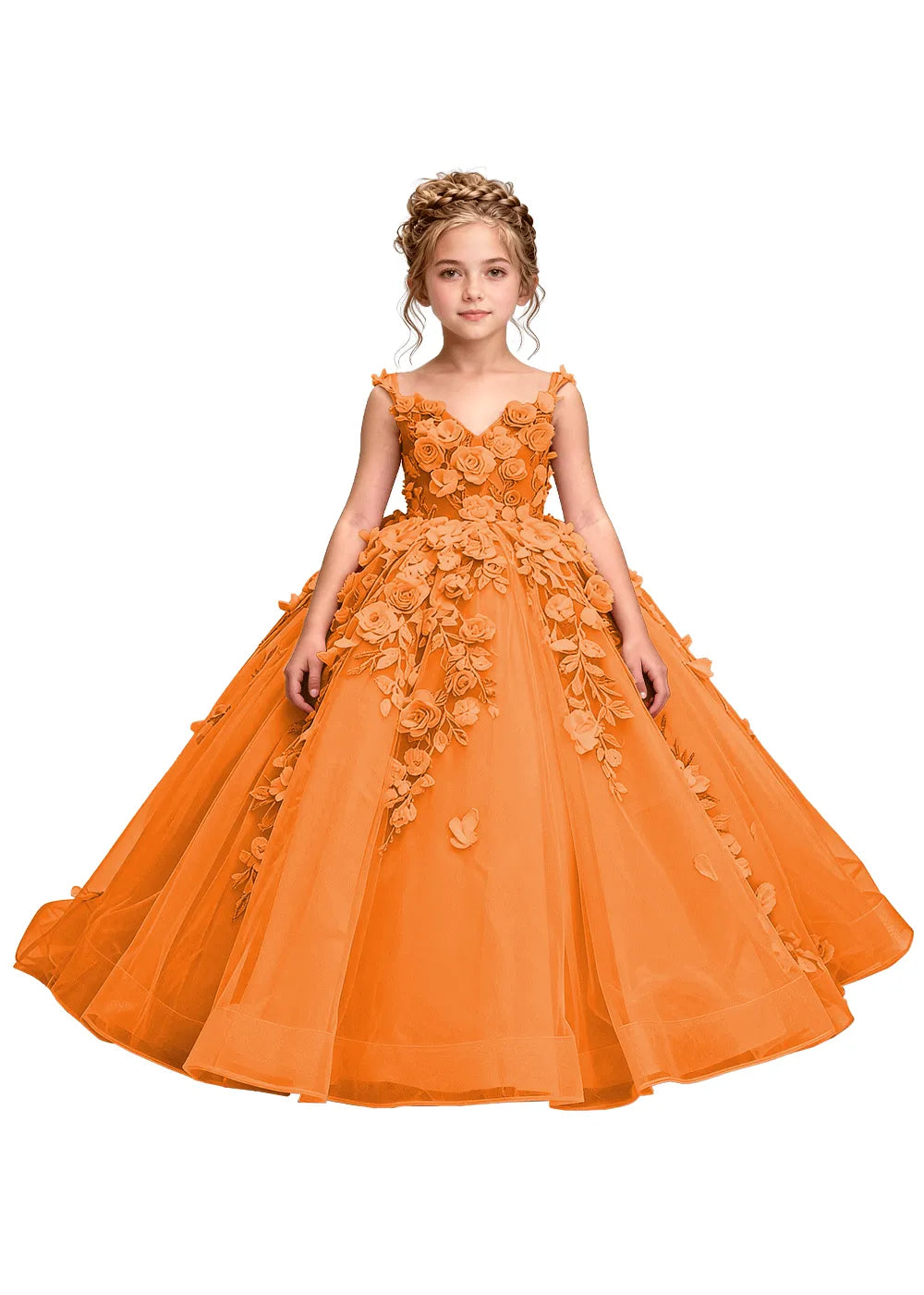 3D Floral Appliqué Ball Gown for Girls