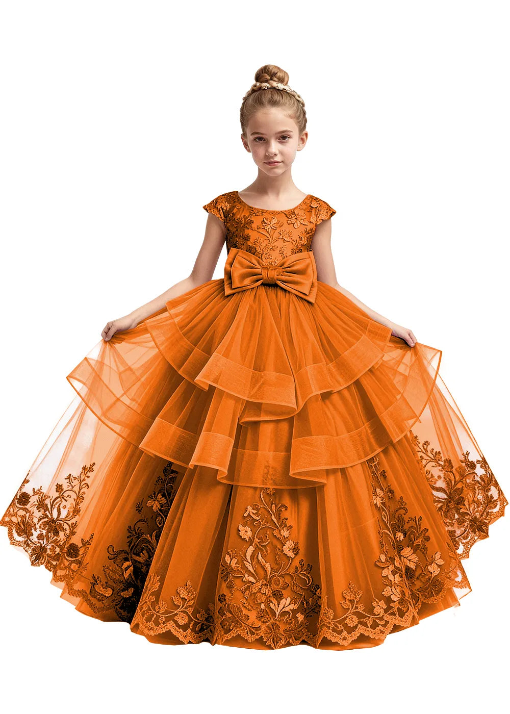 Embroidered Layered Tulle Flower Girl Dress