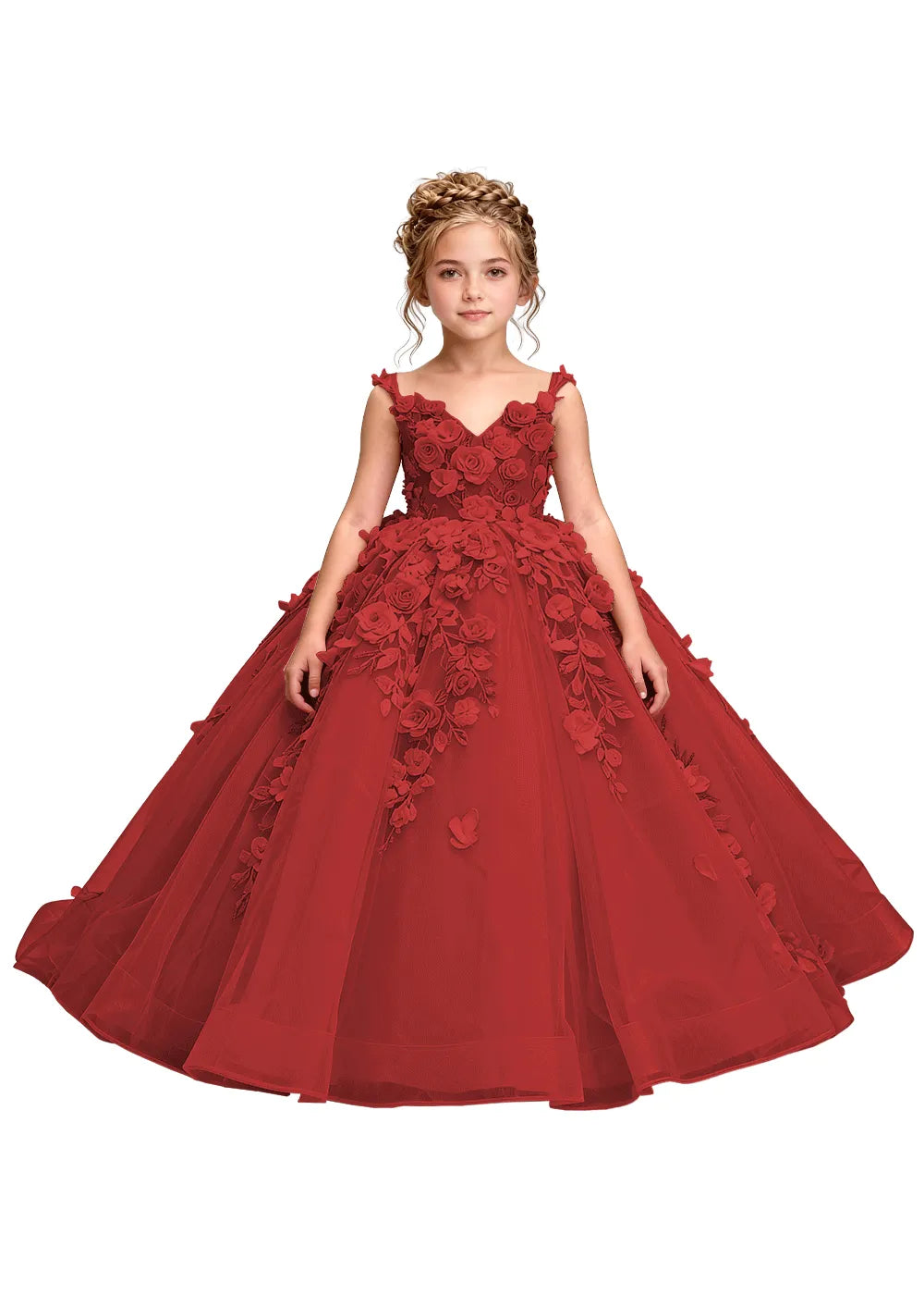 3D Floral Appliqué Ball Gown for Girls