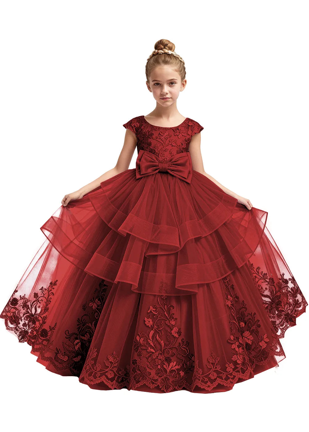 Embroidered Layered Tulle Flower Girl Dress