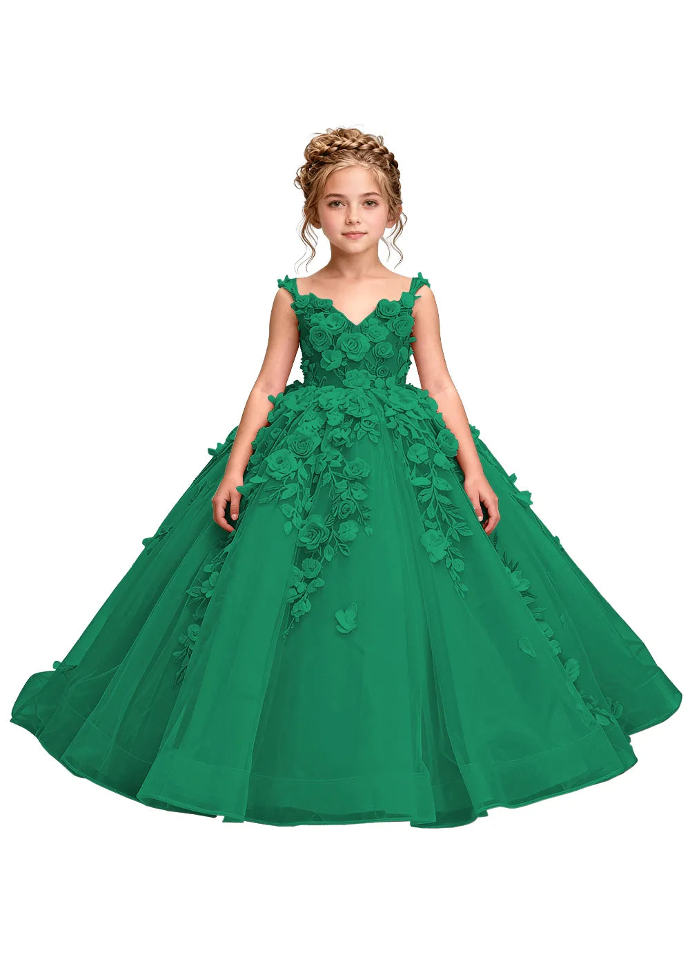 3D Floral Appliqué Ball Gown for Girls