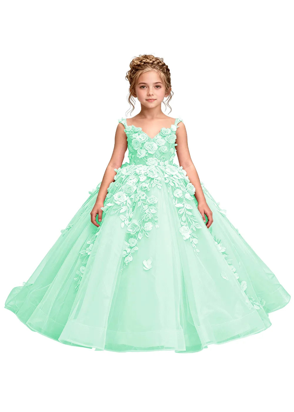 3D Floral Appliqué Ball Gown for Girls