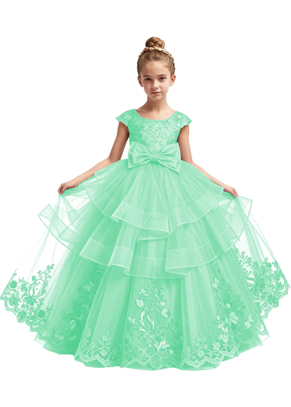 Embroidered Layered Tulle Flower Girl Dress