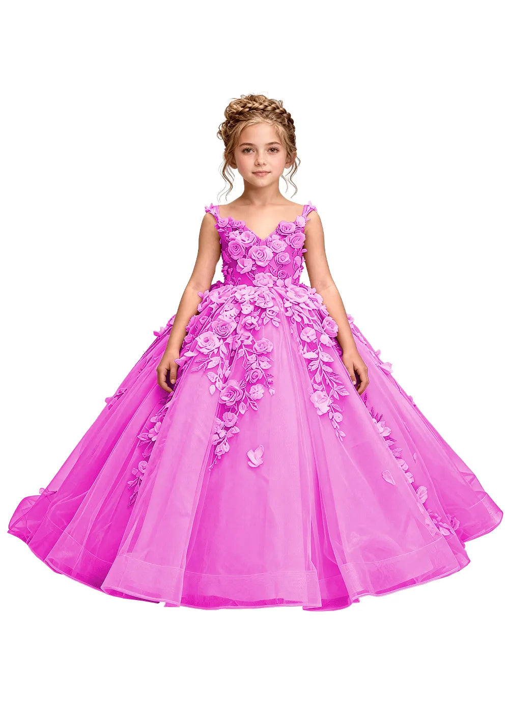 3D Floral Appliqué Ball Gown for Girls