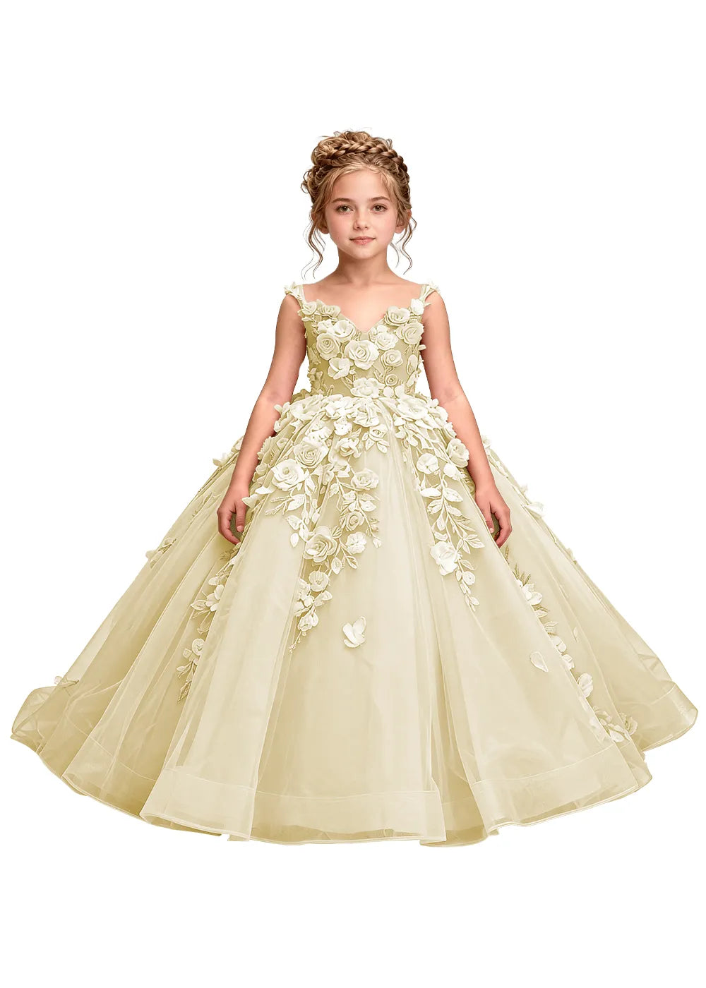 3D Floral Appliqué Ball Gown for Girls