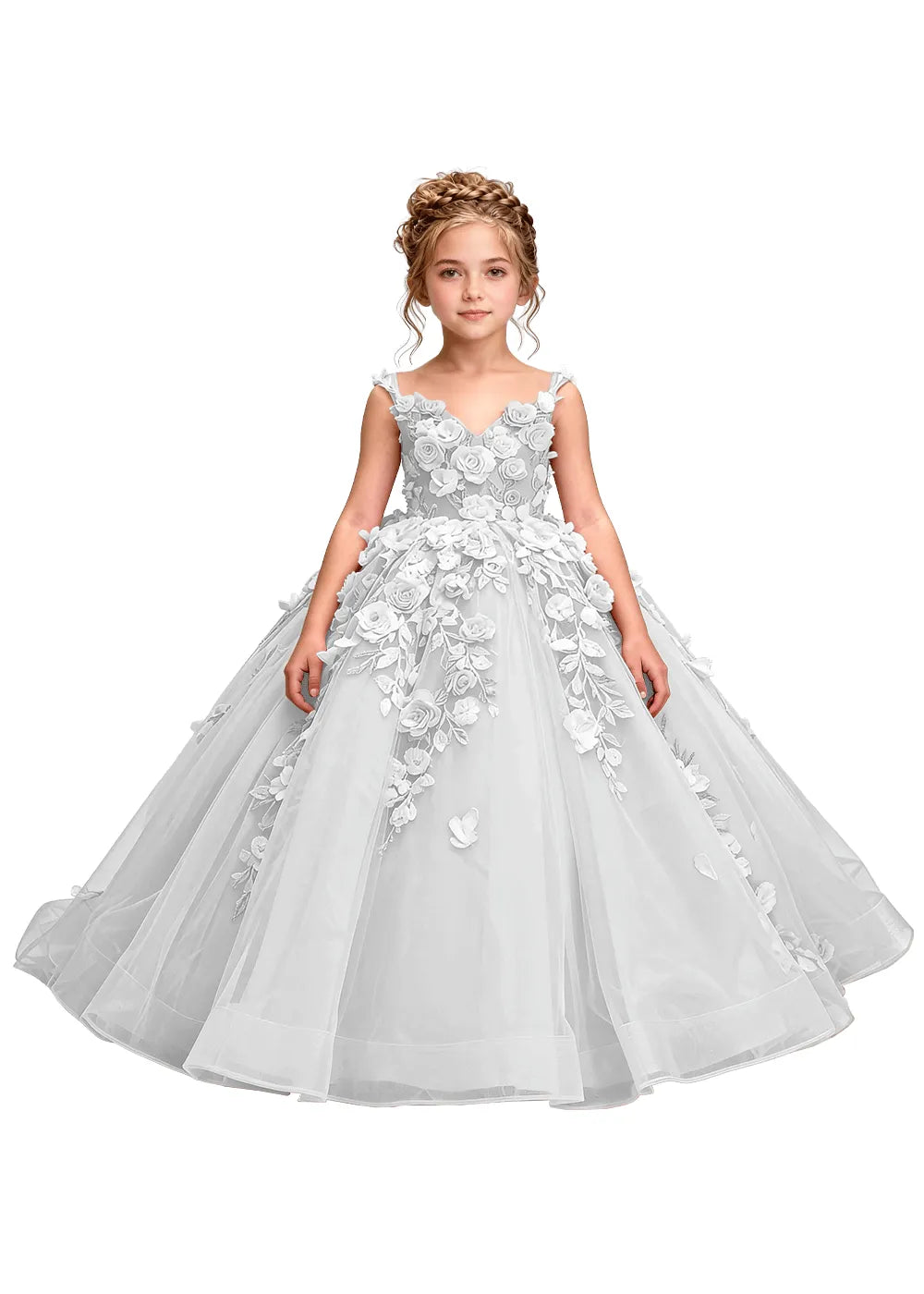 3D Floral Appliqué Ball Gown for Girls