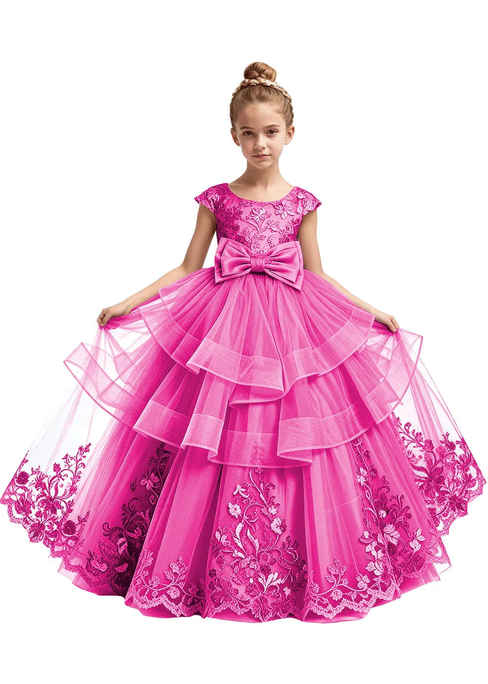 Embroidered Layered Tulle Flower Girl Dress