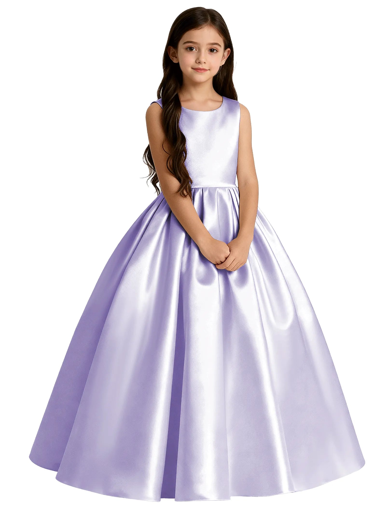 Girls Satin Flower Girl Dress with Oversized Bow
