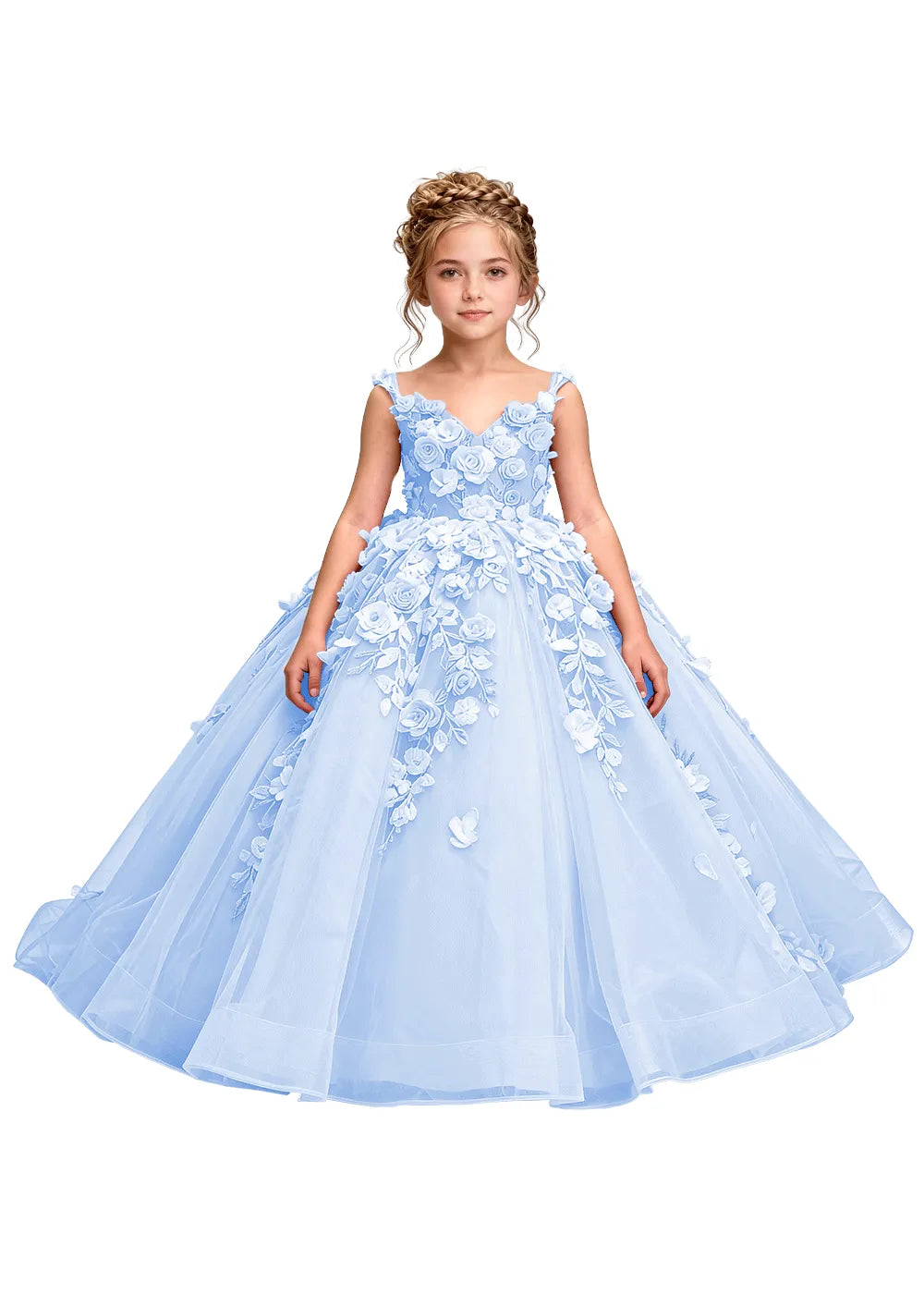 3D Floral Appliqué Ball Gown for Girls