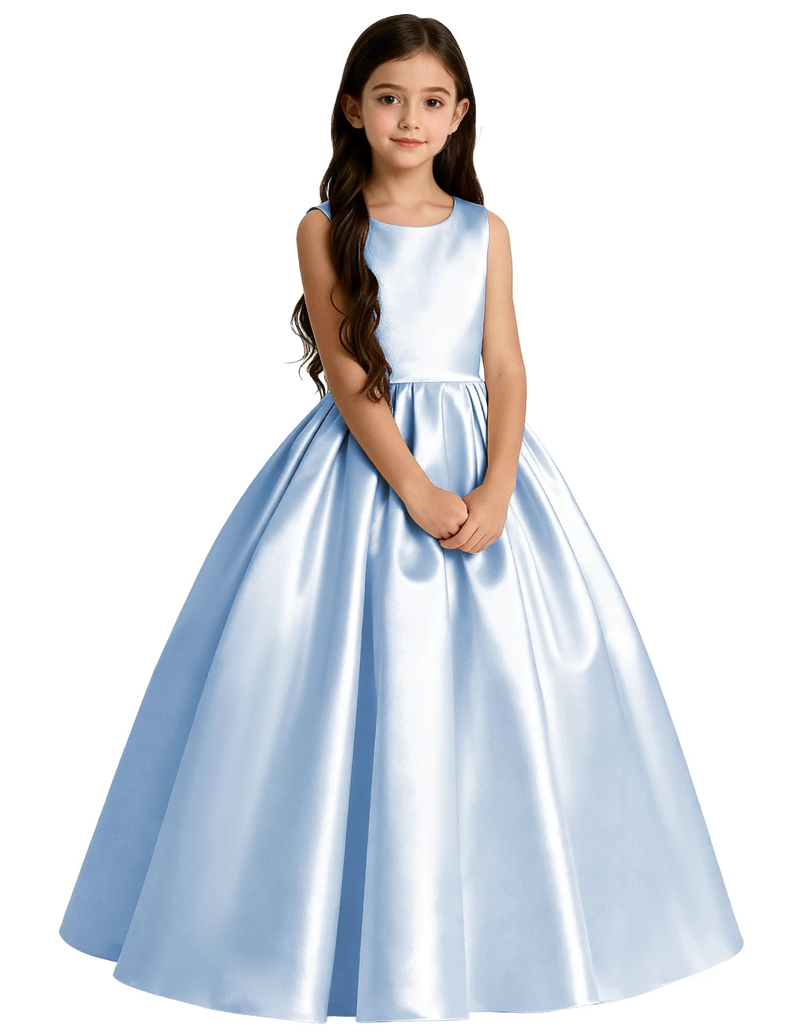 Girls Satin Flower Girl Dress with Oversized Bow