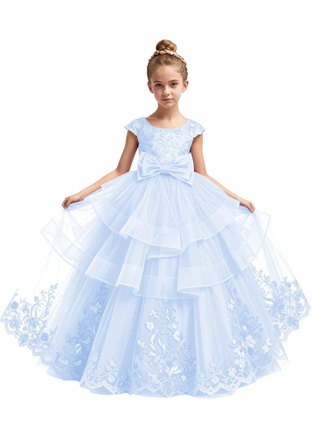 Embroidered Layered Tulle Flower Girl Dress