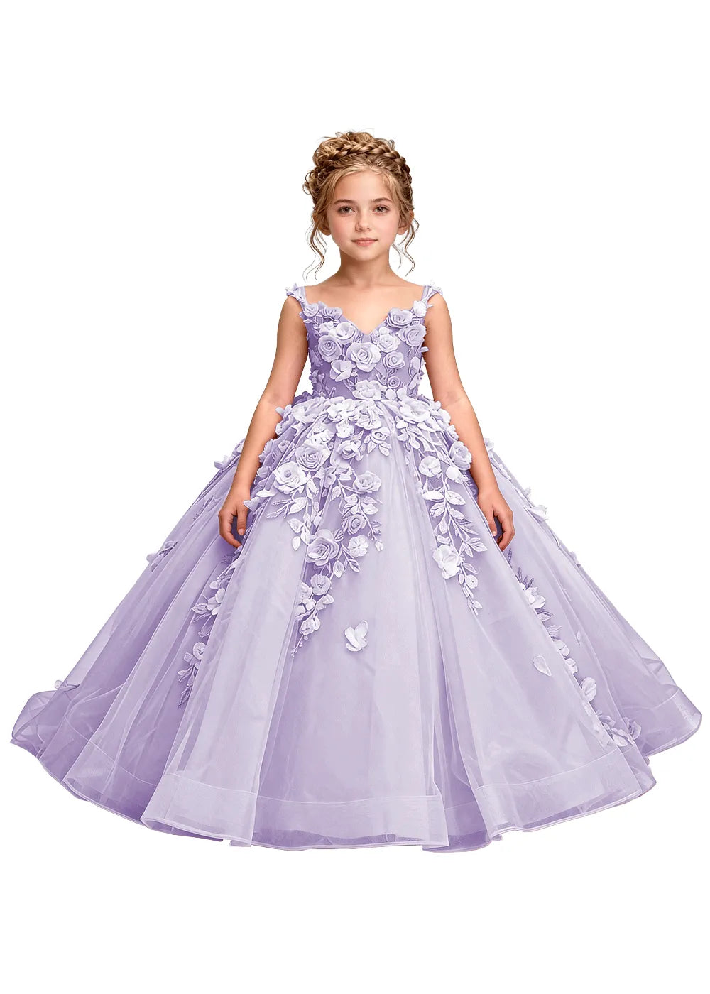 3D Floral Appliqué Ball Gown for Girls