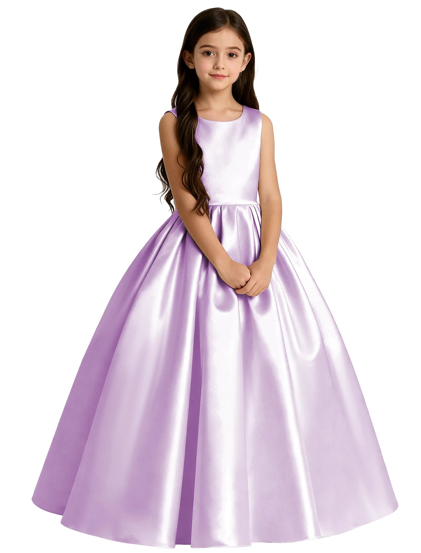 Girls Satin Flower Girl Dress with Oversized Bow