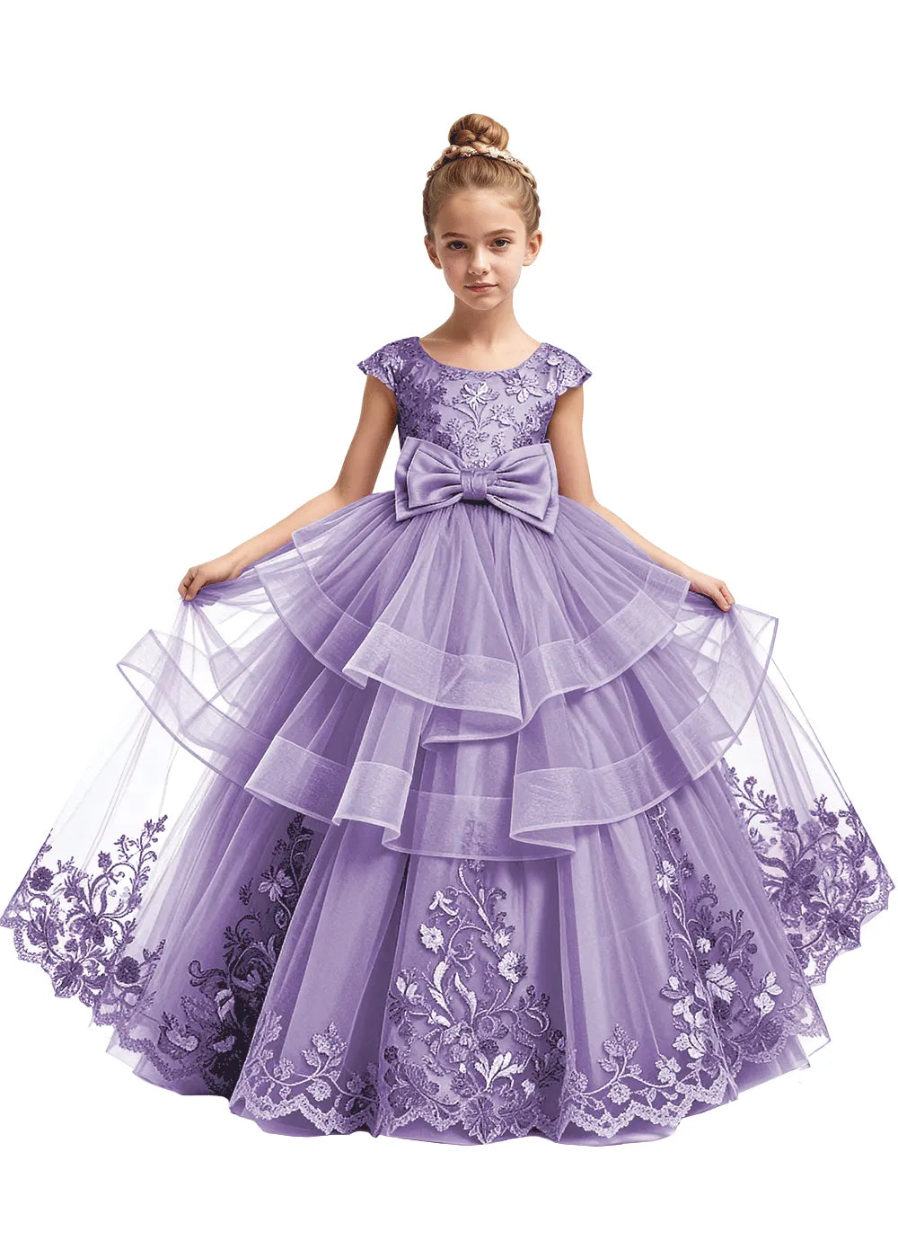 Embroidered Layered Tulle Flower Girl Dress
