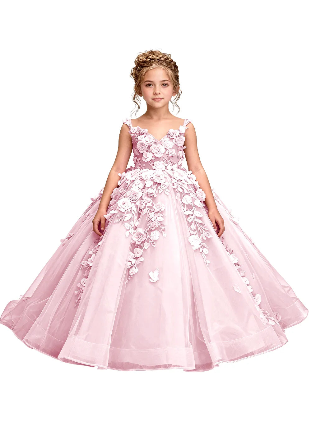 3D Floral Appliqué Ball Gown for Girls