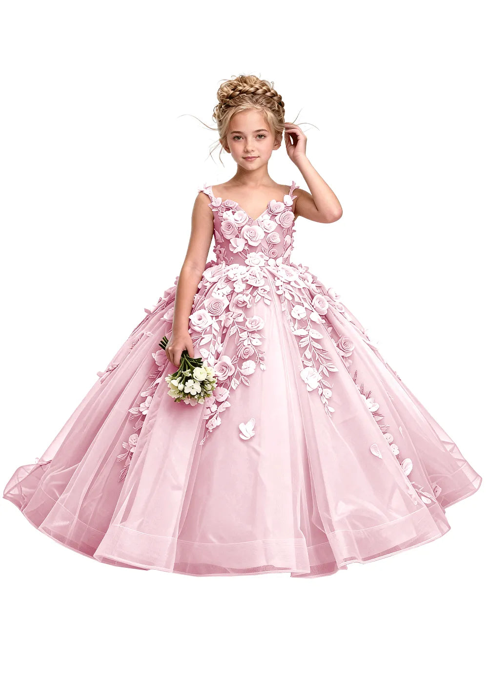 3D Floral Appliqué Ball Gown for Girls