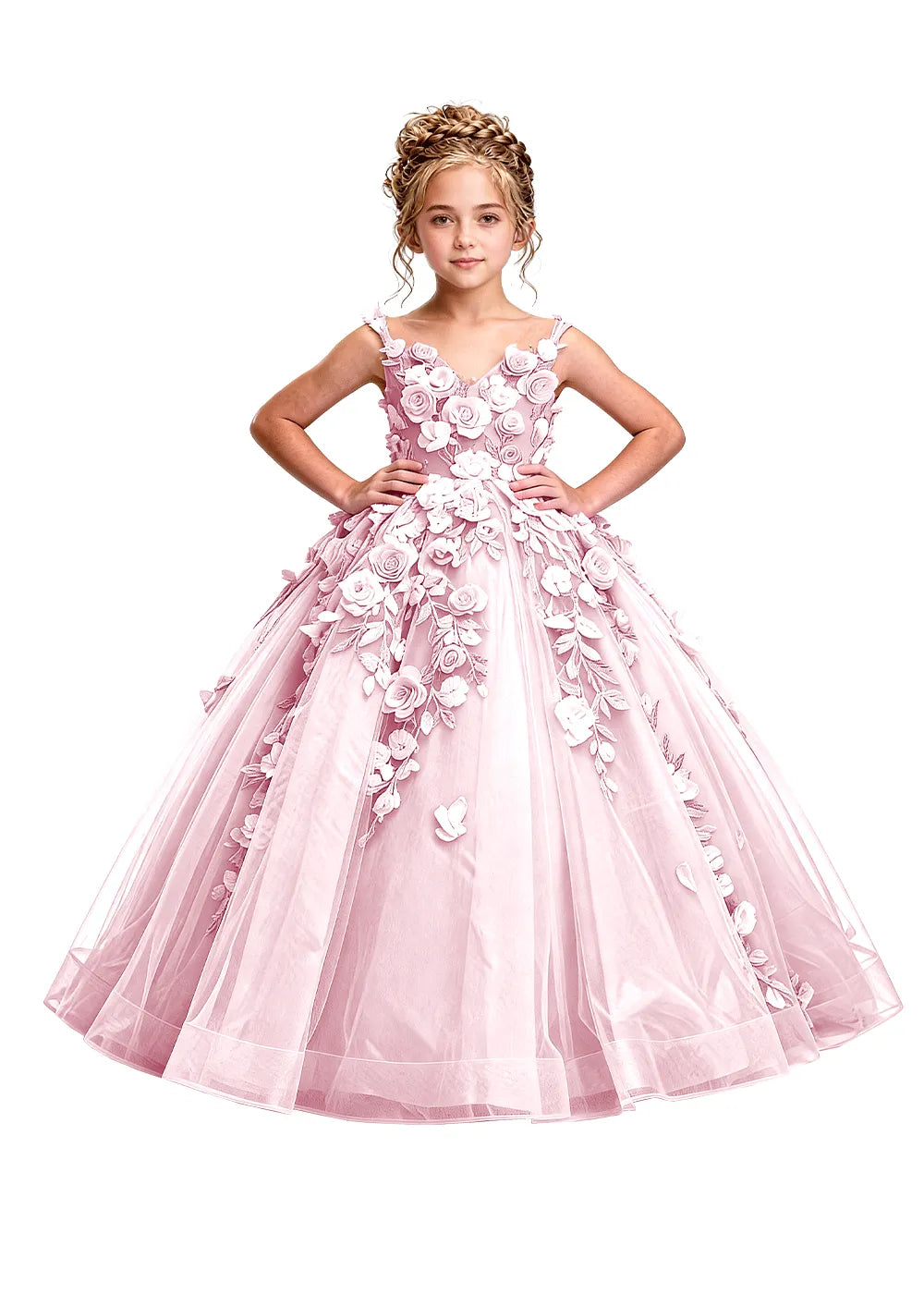 3D Floral Appliqué Ball Gown for Girls