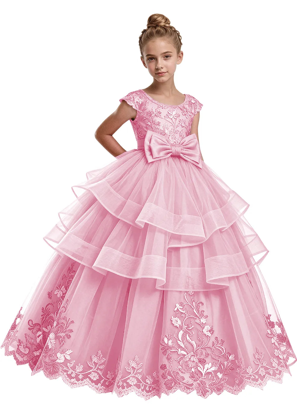 Embroidered Layered Tulle Flower Girl Dress