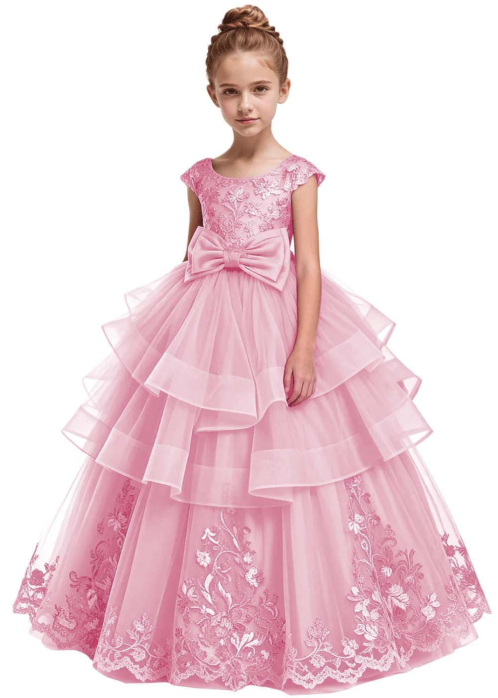 Embroidered Layered Tulle Flower Girl Dress