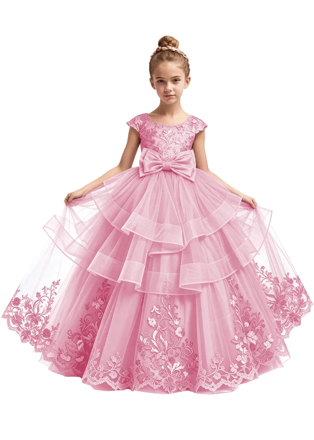 Embroidered Layered Tulle Flower Girl Dress