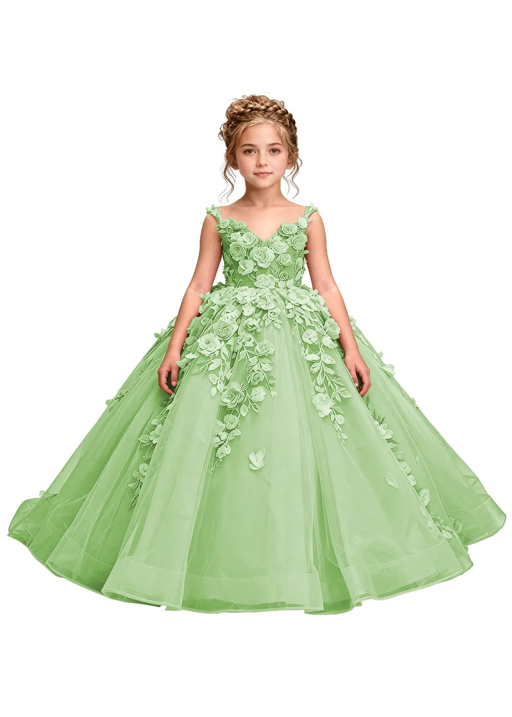 3D Floral Appliqué Ball Gown for Girls
