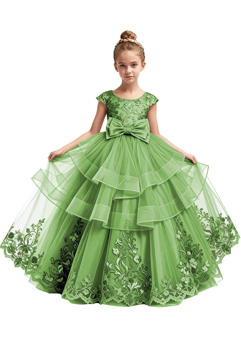 Embroidered Layered Tulle Flower Girl Dress
