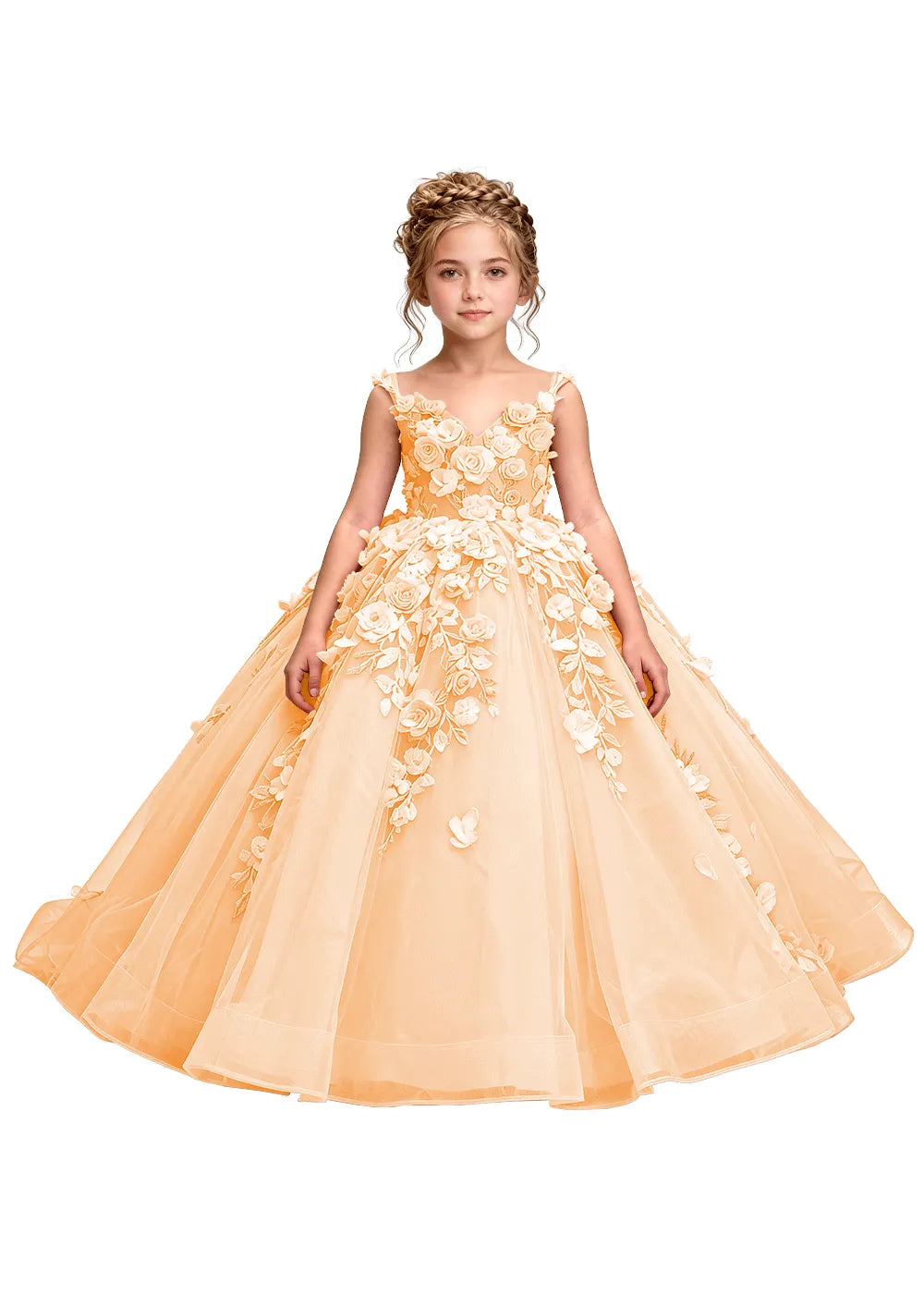 3D Floral Appliqué Ball Gown for Girls