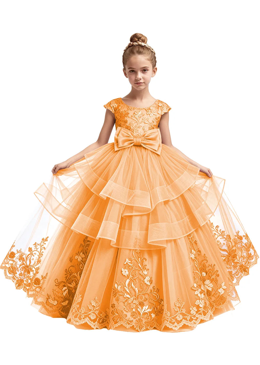 Embroidered Layered Tulle Flower Girl Dress