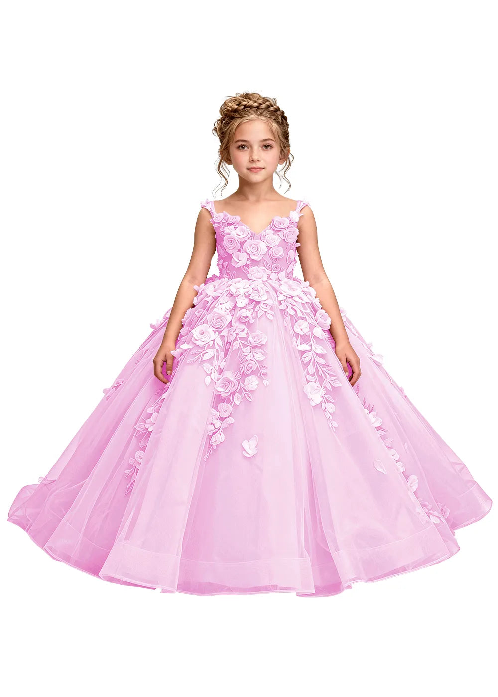 3D Floral Appliqué Ball Gown for Girls