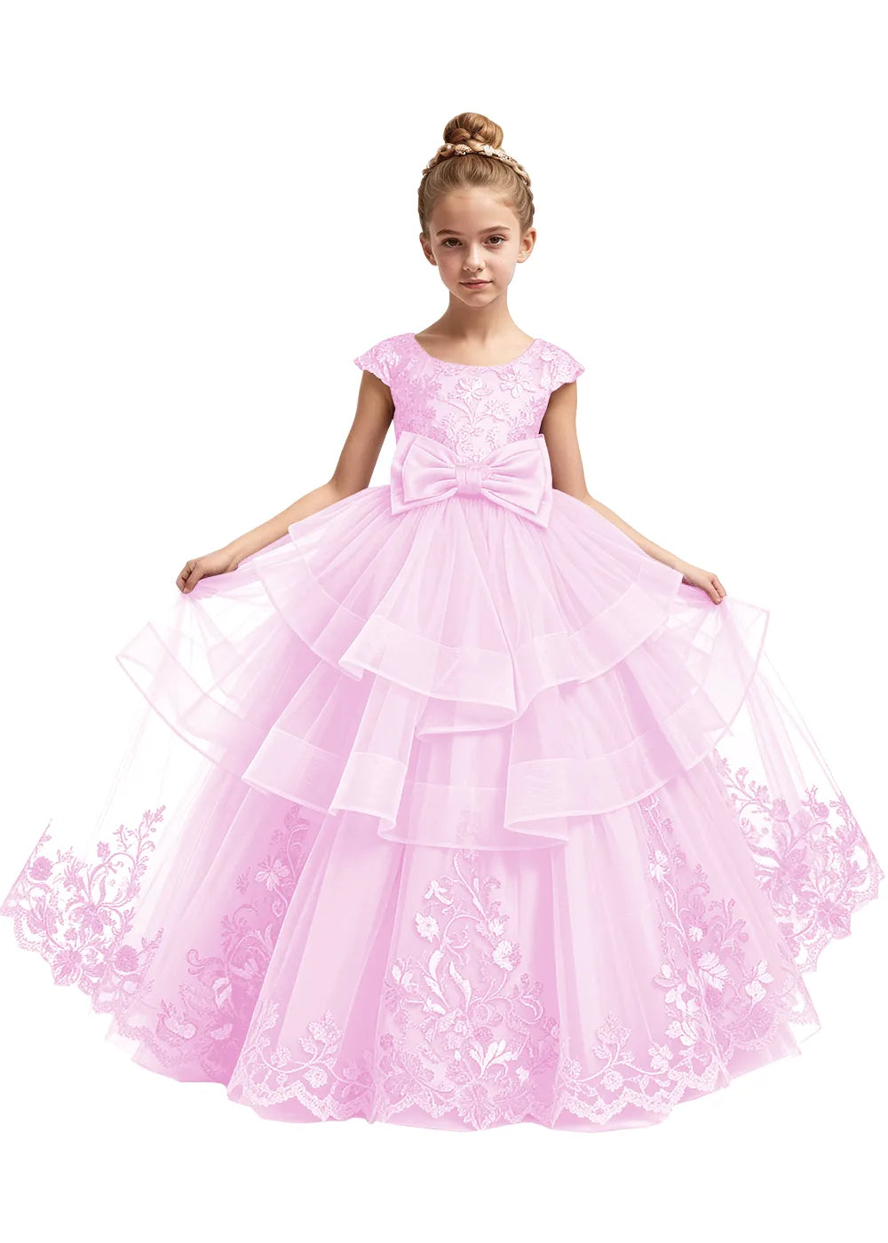 Embroidered Layered Tulle Flower Girl Dress