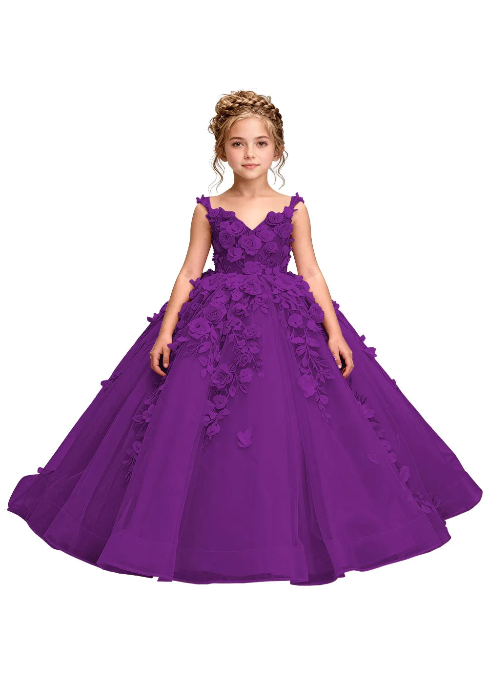 3D Floral Appliqué Ball Gown for Girls