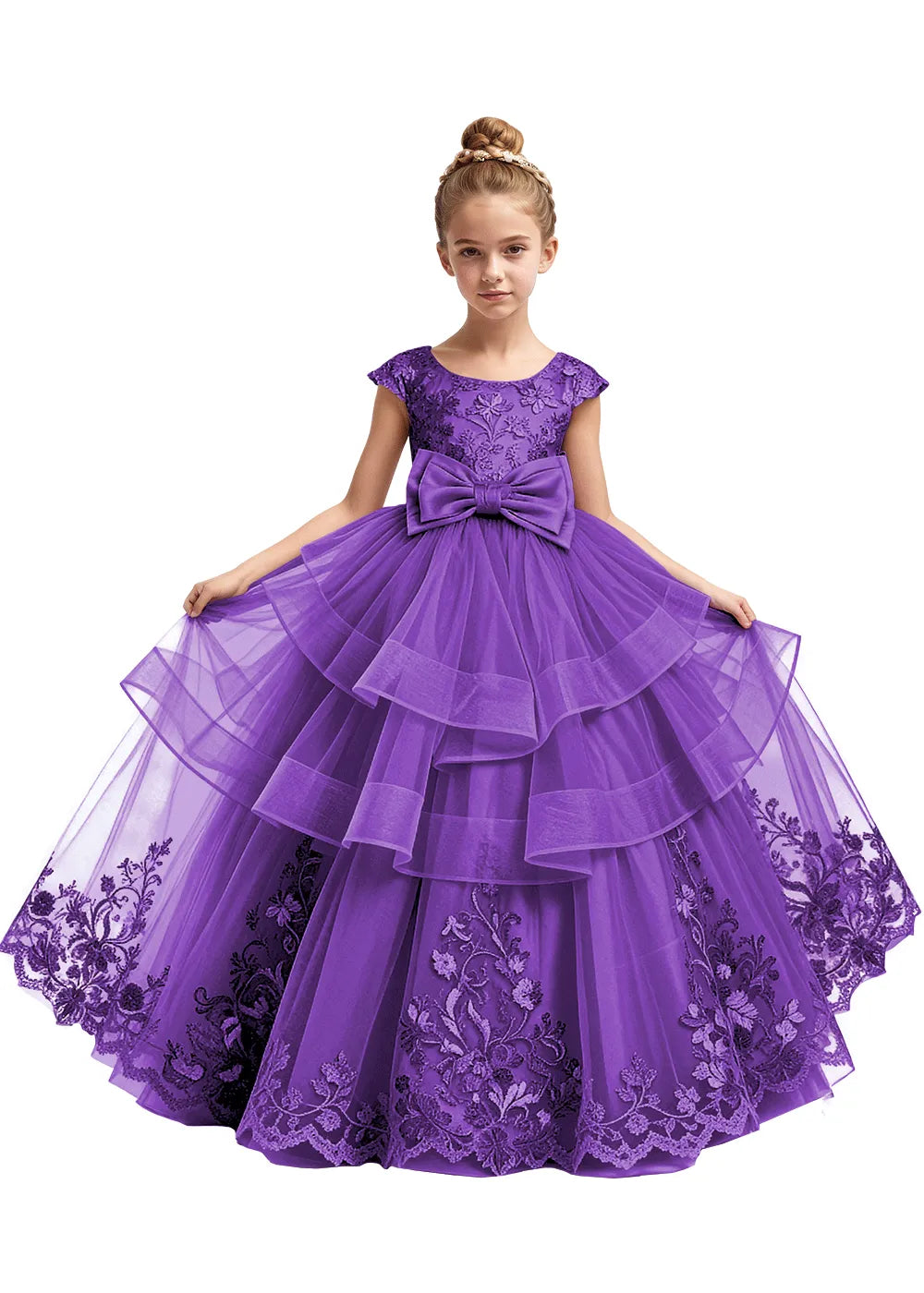 Embroidered Layered Tulle Flower Girl Dress