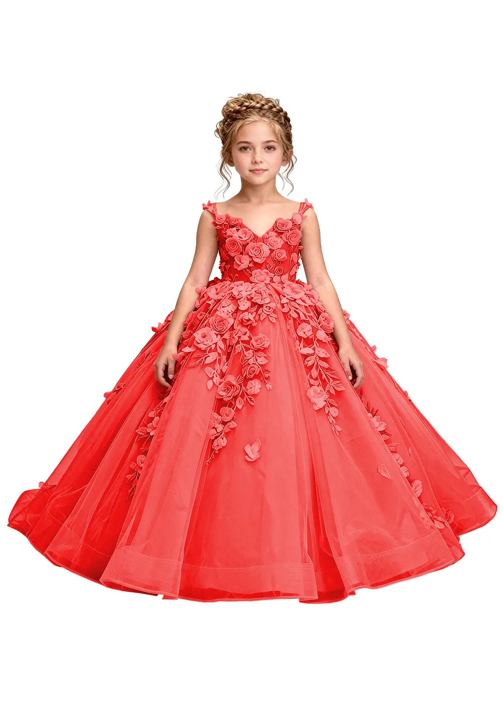 3D Floral Appliqué Ball Gown for Girls
