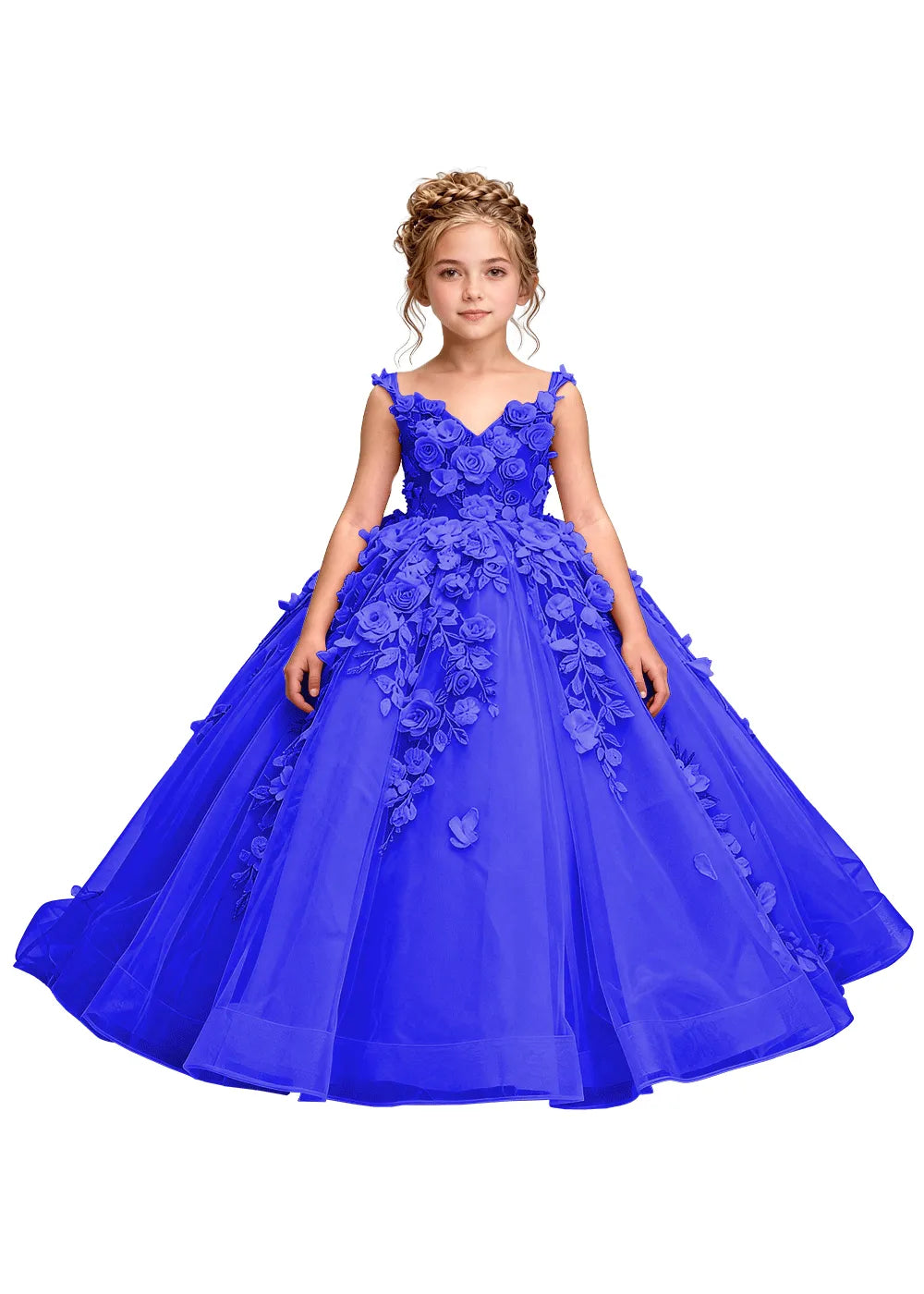 3D Floral Appliqué Ball Gown for Girls