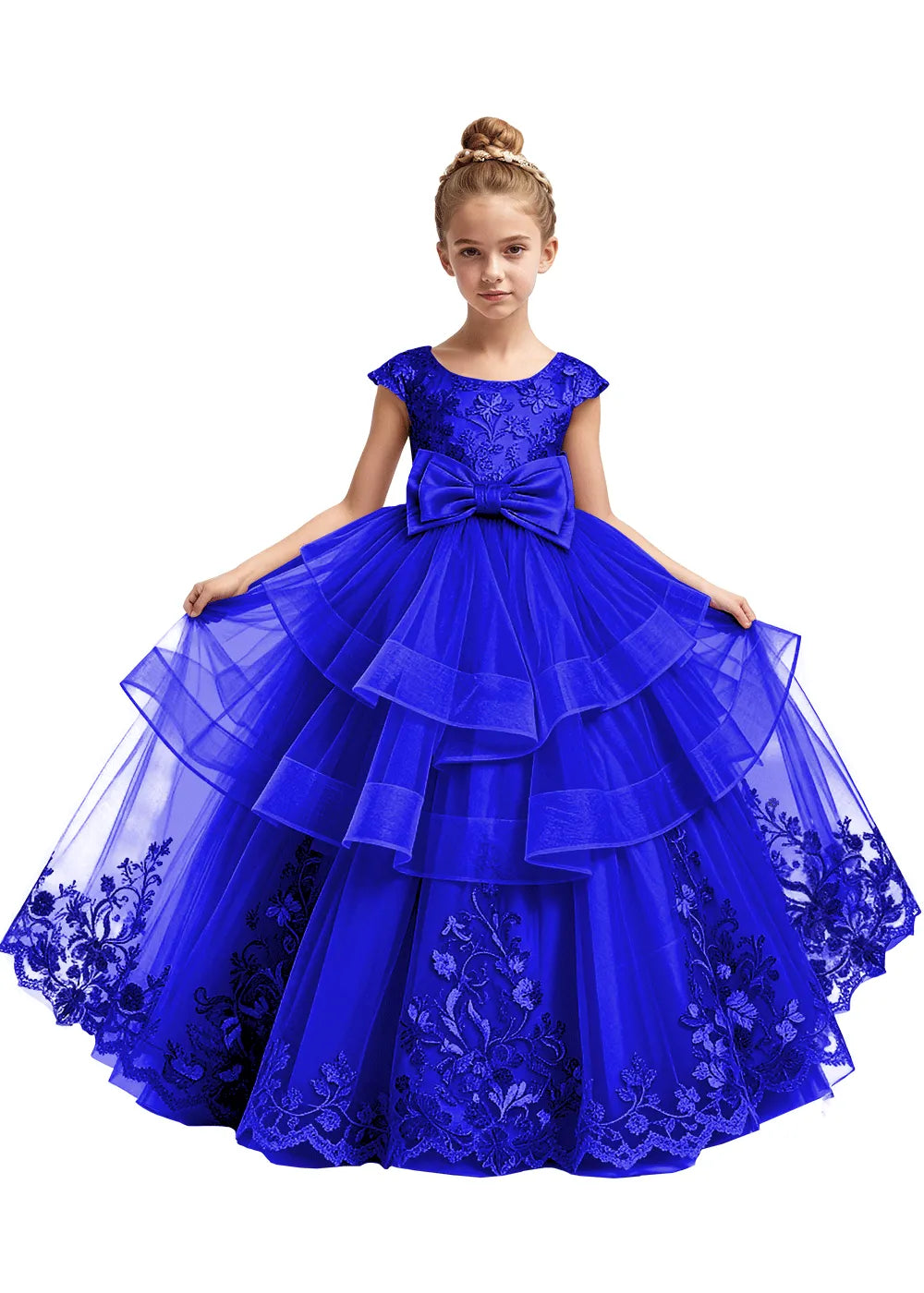 Embroidered Layered Tulle Flower Girl Dress
