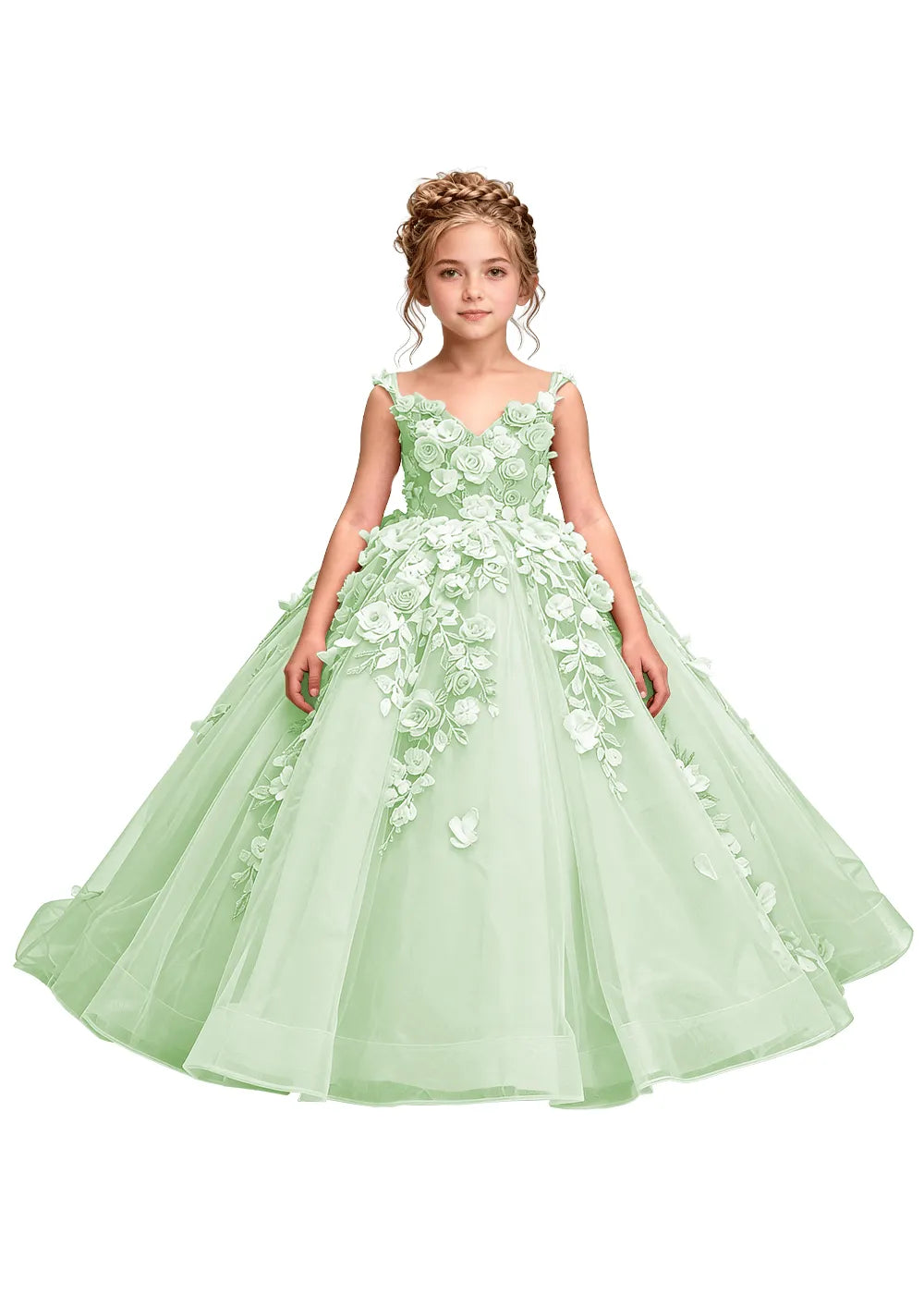 3D Floral Appliqué Ball Gown for Girls