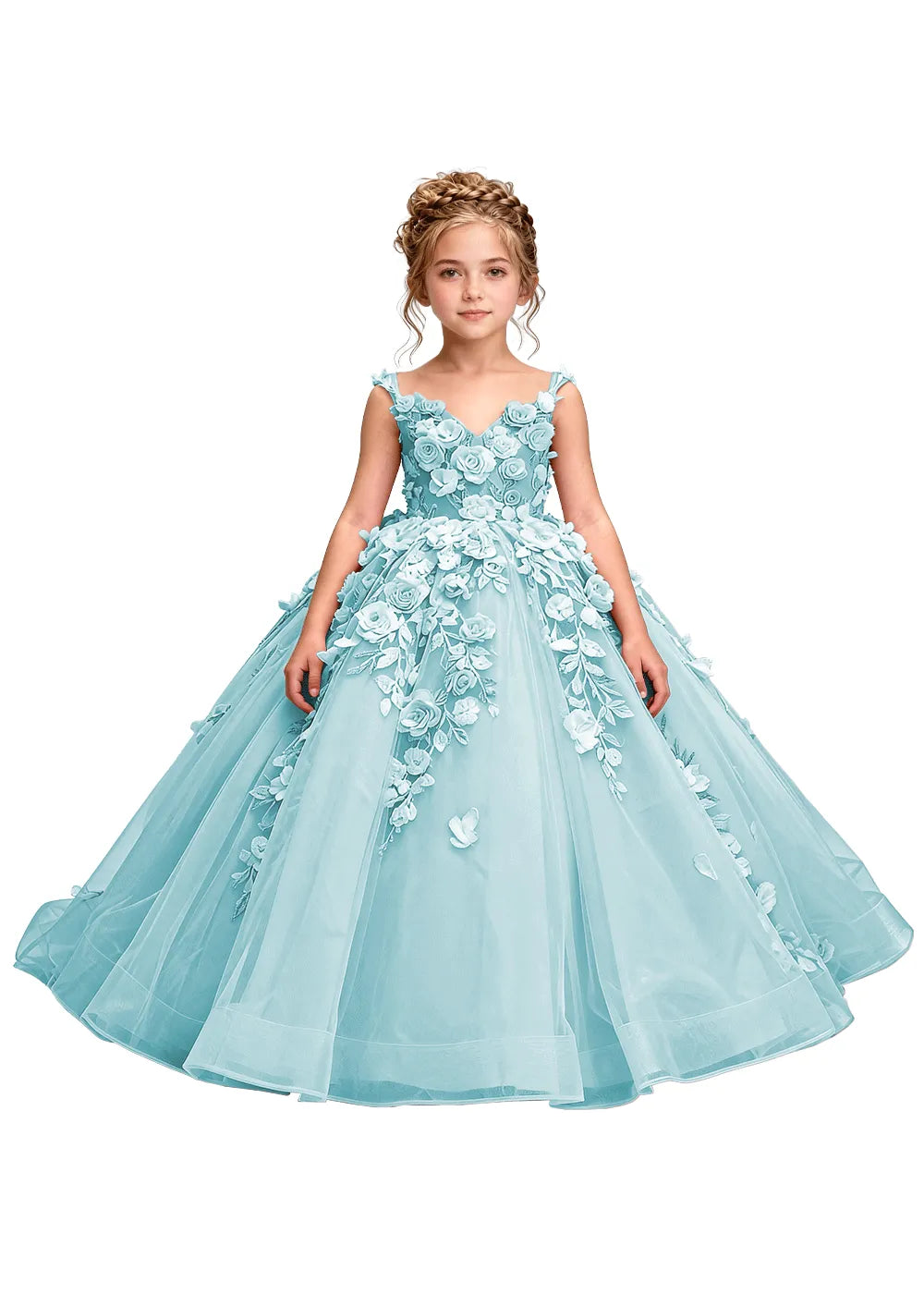 3D Floral Appliqué Ball Gown for Girls